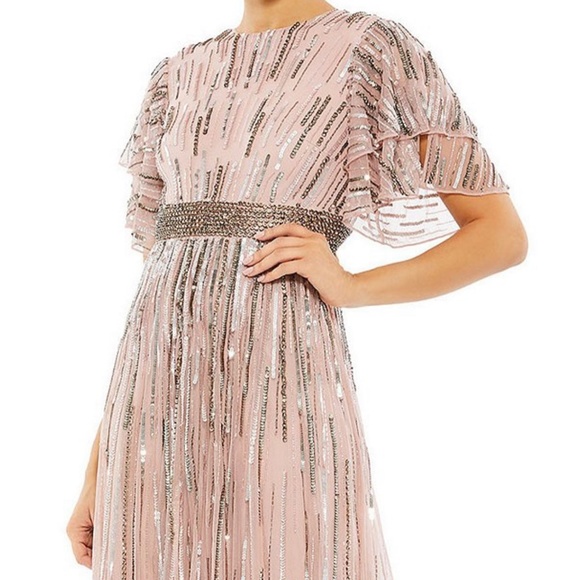 Beaded Crew Neck Short Ruffle Tiered Sleeve Gown - Picture 3 of 3